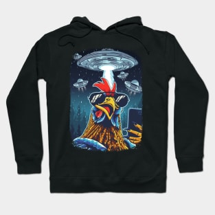 Rooster UFO Funny Chicken Meme Invasion Retro Alien Hoodie